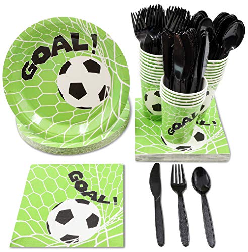 Juvale desechable de vajilla - Sirve 24 - Fiesta de fútbol - Cuchillos de plástico, cucharas, Tenedores, Platos de Papel, servilletas, Vasos