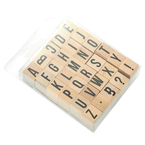 Juvale - Sellos de madera con letras del alfabeto, 30 piezas con letras y símbolos, sellos de goma montados en madera para hacer tarjetas, manualidades, álbumes de recortes, scrapbooks, etc.