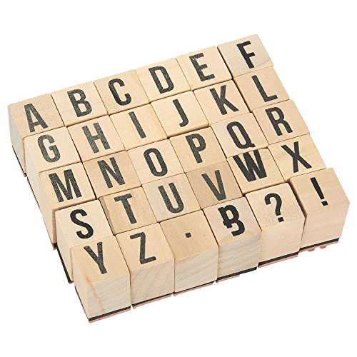 Juvale - Sellos de madera con letras del alfabeto, 30 piezas con letras y símbolos, sellos de goma montados en madera para hacer tarjetas, manualidades, álbumes de recortes, scrapbooks, etc.
