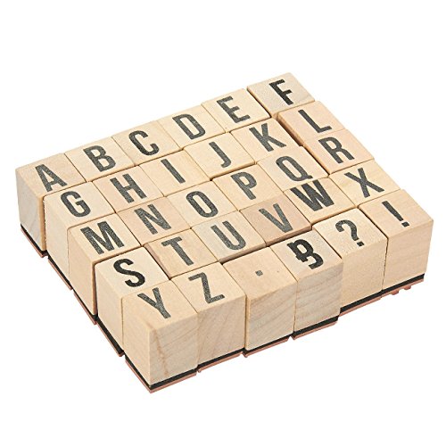 Juvale - Sellos de madera con letras del alfabeto, 30 piezas con letras y símbolos, sellos de goma montados en madera para hacer tarjetas, manualidades, álbumes de recortes, scrapbooks, etc.