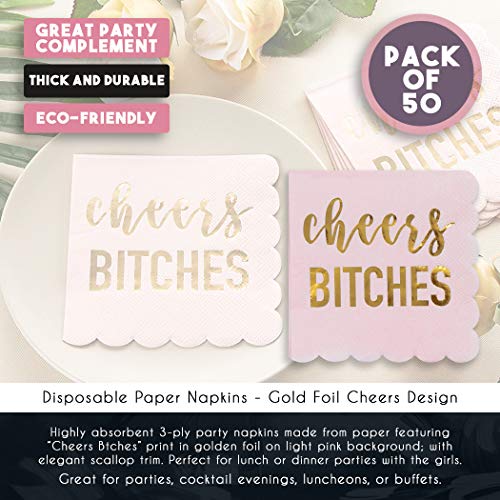 Juvale Servilletas de papel desechables Bachelorette Party, paquete de 50 servilletas de papel con bordes festoneados, 3 capas, color rosa claro, 12,7 x 12,7 cm