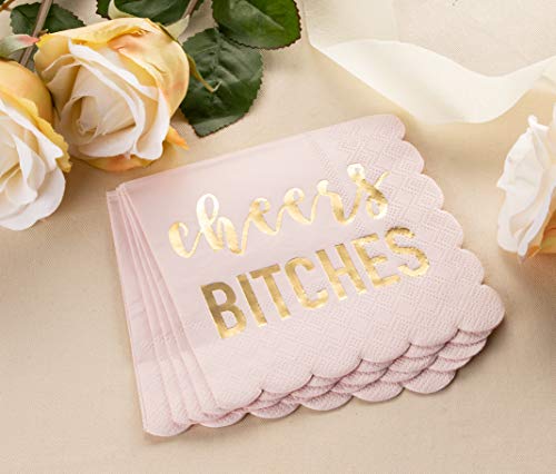 Juvale Servilletas de papel desechables Bachelorette Party, paquete de 50 servilletas de papel con bordes festoneados, 3 capas, color rosa claro, 12,7 x 12,7 cm