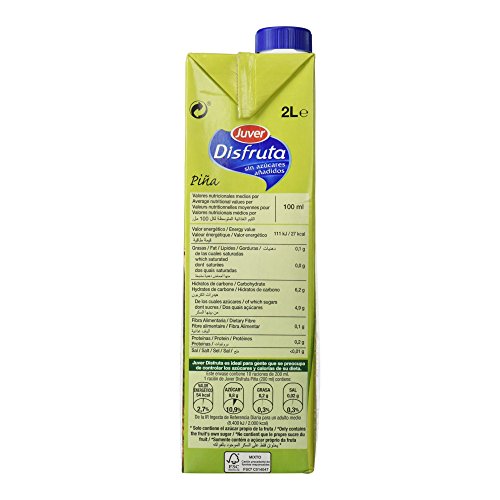 Juver - Disfruta - Bebida Refrescante con Zumo de Piña 2 litros - Pack de 6 (Total 12 litros)