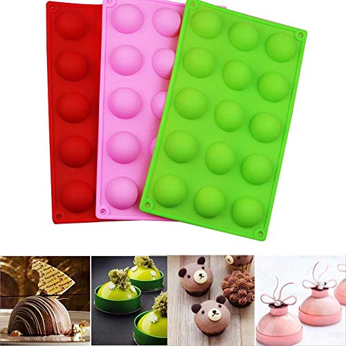 Juxing Molde de Silicona semiesfera Medio, 3 Piezas Paquetes de Molde para Hornear para Hacer Chocolate, Pastel, gelatina, Mousse de cúpula, Resistente al Calor a 260 °C