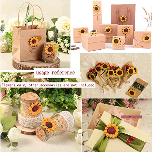 JZK 100 Amarillo pequeño Flores Artificiales Girasol Helianthus Ramo con Tallo de Hierro para Manualidades decoración Caja Favor Boda DIY Tarjeta invitación Accesorio Adorno Caja Regalo