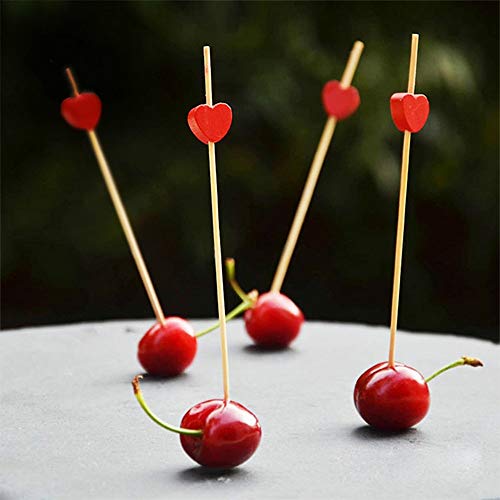 JZK 200 x Palillos de dientes cóctel decoración 12 cm con corazón rojo para fiesta decoración tapas aperitivo canapes pincho fruta
