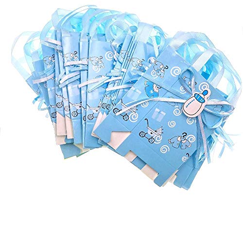 JZK 24 x Azul Baby Shower Bolsa Favor niño Bolsa Dulce Mini Fiesta Bolsa Papel para bebé niño Fiesta cumpleaños Bautizo Bautismo Fiesta recién Nacida