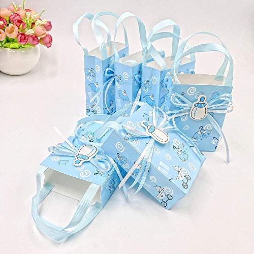 JZK 24 x Azul Baby Shower Bolsa Favor niño Bolsa Dulce Mini Fiesta Bolsa Papel para bebé niño Fiesta cumpleaños Bautizo Bautismo Fiesta recién Nacida