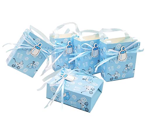 JZK 24 x Azul Baby Shower Bolsa Favor niño Bolsa Dulce Mini Fiesta Bolsa Papel para bebé niño Fiesta cumpleaños Bautizo Bautismo Fiesta recién Nacida