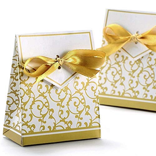 JZK 50 x Dorado papel cajas de favor partido caja regalo para los favores, los dulces, caramelos, bombones, confeti, los regalos y joyería para fiesta bienvenida bebé boda comunión navidad