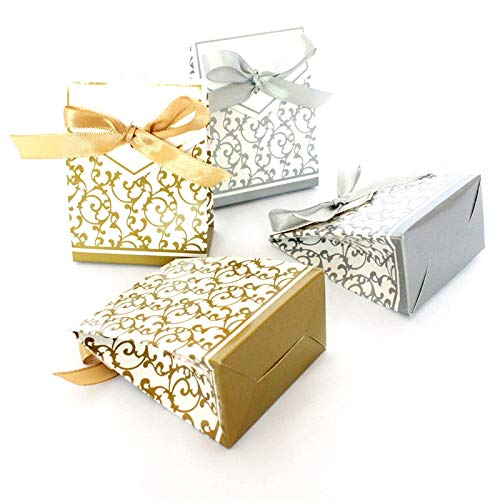 JZK 50 x Dorado papel cajas de favor partido caja regalo para los favores, los dulces, caramelos, bombones, confeti, los regalos y joyería para fiesta bienvenida bebé boda comunión navidad