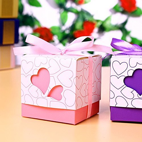 JZK 50 x Rose cajas de corazón cajita regalo bautizo con cinta para caramelos regalo bombones recuerdos bautizos bodas para boda cumpleaños fiesta bienvenida bebé sagrada comunión detalle