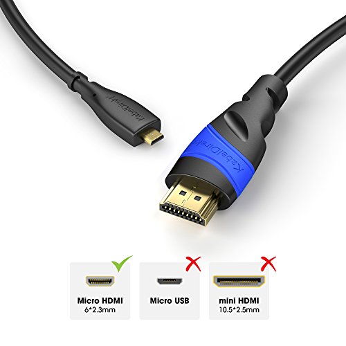 KabelDirekt - Cable Micro HDMI, compatible con (HDMI 2.0a/b, 2.0, 1.4a, Conector Tipo A a Conector Tipo D, 4K Ultra HD, 3D, Full HD 1080p, HDR, ARC High Speed con Ethernet, PS4, XBOX, HDTV)