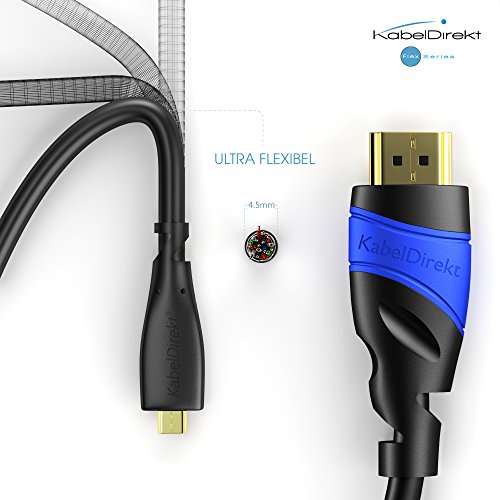 KabelDirekt - Cable Micro HDMI, compatible con (HDMI 2.0a/b, 2.0, 1.4a, Conector Tipo A a Conector Tipo D, 4K Ultra HD, 3D, Full HD 1080p, HDR, ARC High Speed con Ethernet, PS4, XBOX, HDTV)