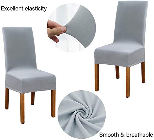 KAHEIGN Paquete De 6 Fundas Para Sillas, Moderno Elástico Tramo Protector De Silla Retirable Lavable Funda De Asiento Con Elastic Edge Para Hotel Decoración Parte Boda Hogar Cocina Comedor (Gris)