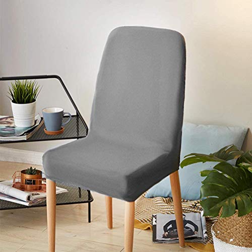 KAHEIGN Paquete De 6 Fundas Para Sillas, Moderno Elástico Tramo Protector De Silla Retirable Lavable Funda De Asiento Con Elastic Edge Para Hotel Decoración Parte Boda Hogar Cocina Comedor (Gris)