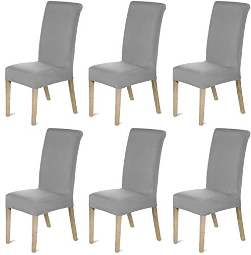 KAHEIGN Paquete De 6 Fundas Para Sillas, Moderno Elástico Tramo Protector De Silla Retirable Lavable Funda De Asiento Con Elastic Edge Para Hotel Decoración Parte Boda Hogar Cocina Comedor (Gris)