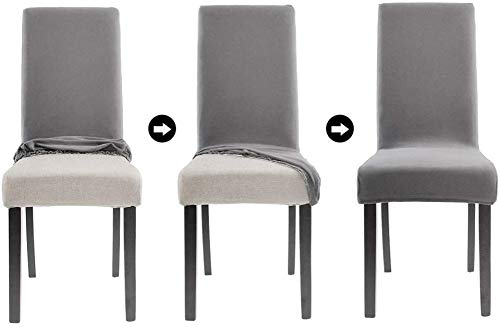 KAHEIGN Paquete De 6 Fundas Para Sillas, Moderno Elástico Tramo Protector De Silla Retirable Lavable Funda De Asiento Con Elastic Edge Para Hotel Decoración Parte Boda Hogar Cocina Comedor (Gris)