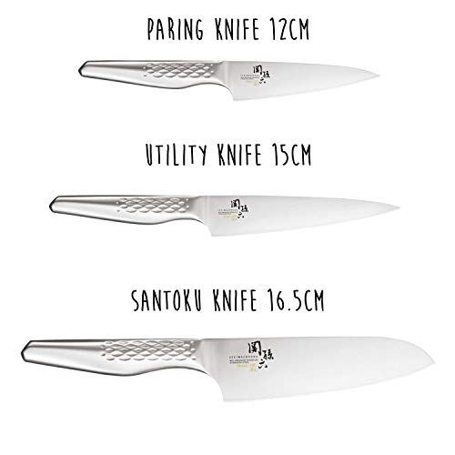Kai Seki Shoso - Maletín de cocina con 3 cuchillos japoneses de acero inoxidable: 1 cuchillo de mesa + 1 cuchillo universal + 1 cuchillo Santoku