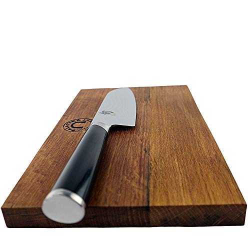 Kai Shun Classic DM-0727 - Cuchillo Santoku (acero de damasco con hoja de 14 cm, tabla de madera de roble hecha a mano de 25 x 15 cm)