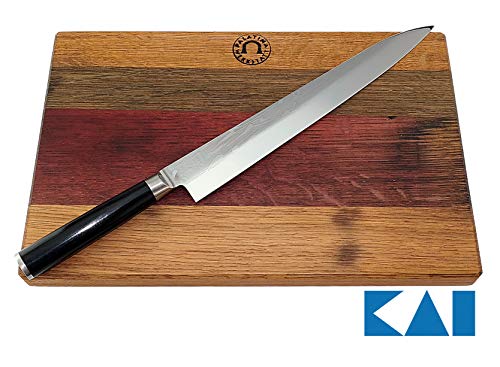 Kai Shun Pro SHO VG-0006 Yanagiba - Juego de cuchillos de pescado ultraafilados (27 cm, tabla de madera hecha a mano, 30 x 18 cm)