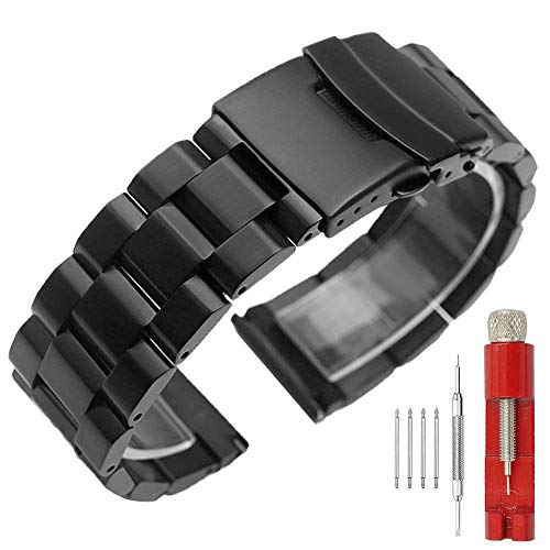 Kai Tian Correa reloj acero inoxidable de 20mm Correa de reloj clásica Reloj de hombre sólido Correa de metal Reloj negro Pulsera Cierre de despliegue