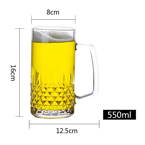 KAILIDE Jarras De Cerveza Vasos De Cerveza Barra De Vidrio Agua para El Hogar Grande con Mango Corbata De Cerveza Cerveza Jugo De Cerveza Negra Juego De Té Resistente Al Calor,Jarra De Cerveza 550Ml