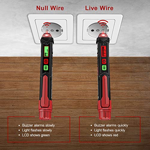 KAIWEETS Detector de Voltaje sin Contacto, Doble Rango 12V-1000V/48V-1000V Detector de Tensión para Distinción de la Fase/Neutro, Dual Sensibilidad, NCV, Punto de Interrupción, Alarma, Linterna, LCD