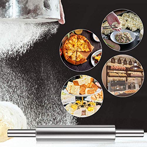 KAIXIN Rolling Pin In Stainless Steel, 43.5Cm Rolling Pin In Metal for Sugar Paste, Ravioli, Biscuits, Tortellini, Sweets and Pizza