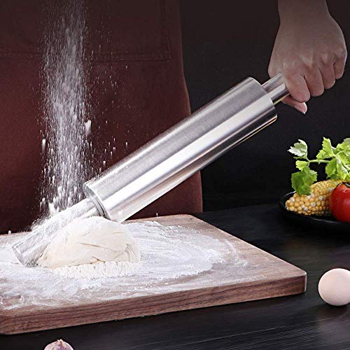 KAIXIN Rolling Pin In Stainless Steel, 43.5Cm Rolling Pin In Metal for Sugar Paste, Ravioli, Biscuits, Tortellini, Sweets and Pizza
