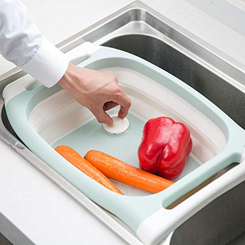 Kakymjxnj - Cesta de plástico para verduras y hortalizas plegable para lavabo, cocina, tabla de cortar multifuncional