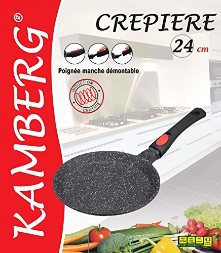 Kamberg - 0008050 - Sartén para crepes 24 cm - Mango Extraíble - Aluminio Fundido - Revestimiento Piedra antiadherente - Todos los incendios, incluida la inducción - Sin PFOA