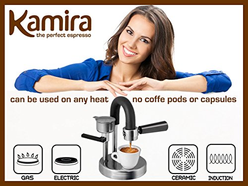 Kamira Cafetera de Espresso Italiana sin cápsulas ni saquitos de café. (1-2 Tazas)