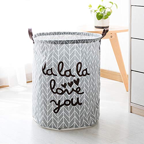 Kanggest Cubo Plegable de Lino y algodón Cesta para la Ropa Sucia, Bolsa de Almacenamiento para Colada. Barril Durable para Ropa (Gris)