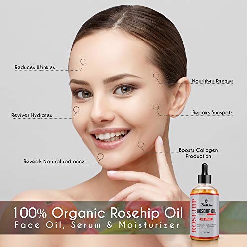 Kanzy Aceite de Rosa Mosqueta Puro 100% 120ml Orgánico Prensado en Frío Bio sin Refinar Rosehip Oil usado como Hidratante para Cara, Cabello, Uñas, Cuerpo y Piel