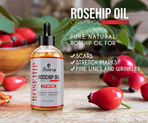 Kanzy Aceite de Rosa Mosqueta Puro 100% 120ml Orgánico Prensado en Frío Bio sin Refinar Rosehip Oil usado como Hidratante para Cara, Cabello, Uñas, Cuerpo y Piel