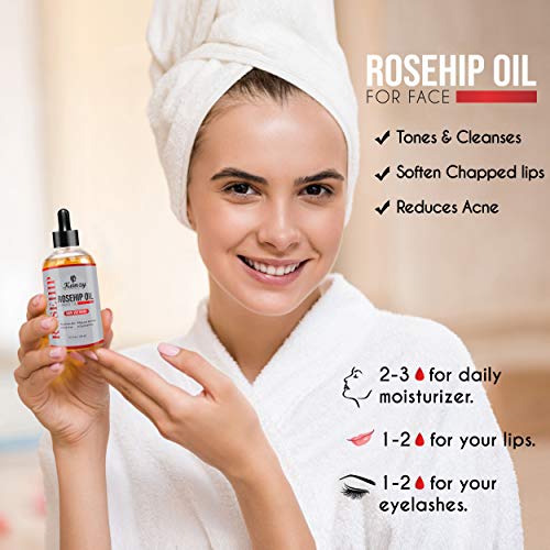 Kanzy Aceite de Rosa Mosqueta Puro 100% 120ml Orgánico Prensado en Frío Bio sin Refinar Rosehip Oil usado como Hidratante para Cara, Cabello, Uñas, Cuerpo y Piel