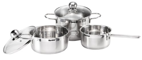 Karcher 113577 Batería de Cocina Jette (14 Piezas, Incl. 5 Tapas de Cristal, Acero Inoxidable, Apta para inducción y lavavajillas)