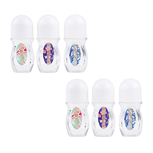 Kare & Kind Botellas de Desodorante Rolón de Vidrio Vacías Rellenables (Paquete de 6) A Prueba de Fugas de 1.05 Onzas (30 ml) con Pegatinas - Rosca para Desodorante Natural Hecho en Casa, Repelente de