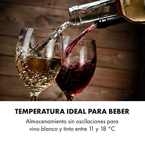 Karstein Reserva 16 Refrigerador de vino - Nevera termoeléctrica bebidas, Eficiencia B, 34 dB, 1 zona, 48 L, 16 botellas, 11-18 °C, Frente de vidrio, marco de acero inoxidable, Pantalla LED, Negro