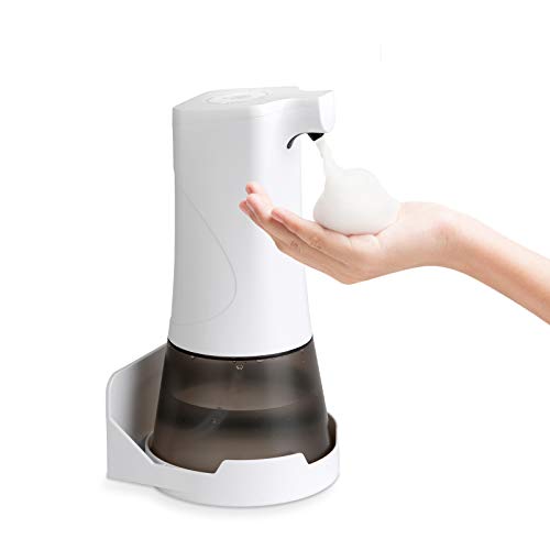 KATELUO Dispensador de Jabón Automático 350ML, Dispensador de Jabón Espuma Sin Contacto, Dispensador de Jabón con Sensor Infrarrojo para Cocina Oficina Baño Hotel (Blanco+Gris)