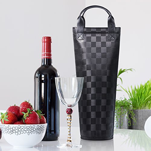 Kato Tirrinia - Bolsa de picnic para botella de vino aislada, acolchada térmica para viajes, para amantes del vino, nailon, Negro - 1 botella, Deluxe Single Bottle