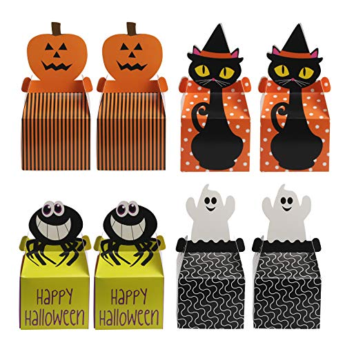 KATOOM 24 Cajas de Dulces de Halloween, Caja de Truco o Trato, Dulces, Regalo de Chocolate con Calabaza de Dibujos Animados, Fantasma, Gato Negro, patrón de araña para niños para Fiestas de Halloween