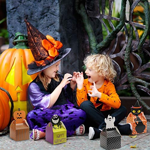 KATOOM 24 Cajas de Dulces de Halloween, Caja de Truco o Trato, Dulces, Regalo de Chocolate con Calabaza de Dibujos Animados, Fantasma, Gato Negro, patrón de araña para niños para Fiestas de Halloween