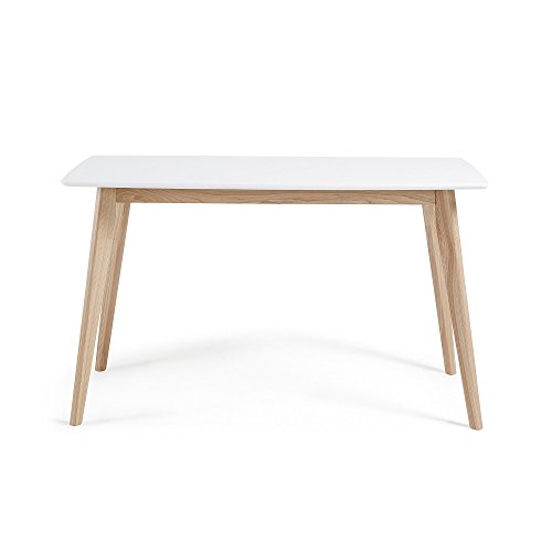 Kave Home - Mesa de Comedor Anit Rectangular 140 x 80 cm Blanca con Patas de Madera Fresno