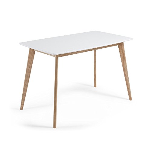 Kave Home - Mesa de Comedor Anit Rectangular 140 x 80 cm Blanca con Patas de Madera Fresno