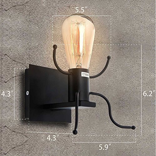 KAWELL Creativo Vintage Apliques de Pared Lámpara Metal Industrial Retro Luz de Pared Base de Hierro Art Deco E27 Base para Bar, Dormitorio, Cocina, Restaurante, Cafetería, Pasillo, Negro