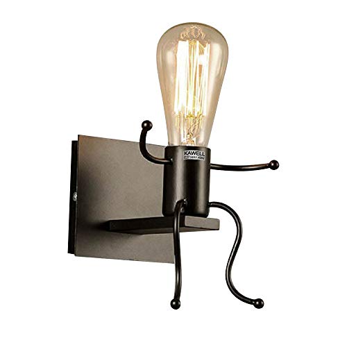 KAWELL Creativo Vintage Apliques de Pared Lámpara Metal Industrial Retro Luz de Pared Base de Hierro Art Deco E27 Base para Bar, Dormitorio, Cocina, Restaurante, Cafetería, Pasillo, Negro