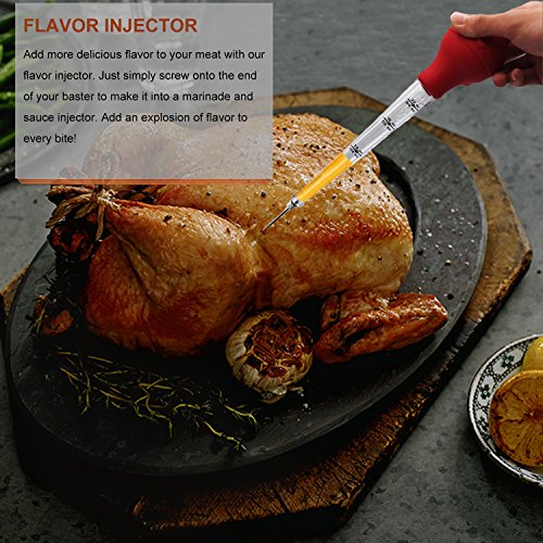 kaycrown Turquía jeringa de cocina juego de 4, grado comercial calidad FDA silicona bombilla incluida carne arinade Inyector aguja con barbacoa pincel y cepillo de limpieza para fácil de limpiar