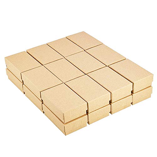 Kbnian 24pcs Cajas de Regalo Rectangulares 8 x 5 x 2,8 cm Papel Kraft Cajas de Cartón con Espuma para Joyeria de Boda/Cumpleaños/Fiesta, Pendientes, Pulseras, Anillos - Marrón